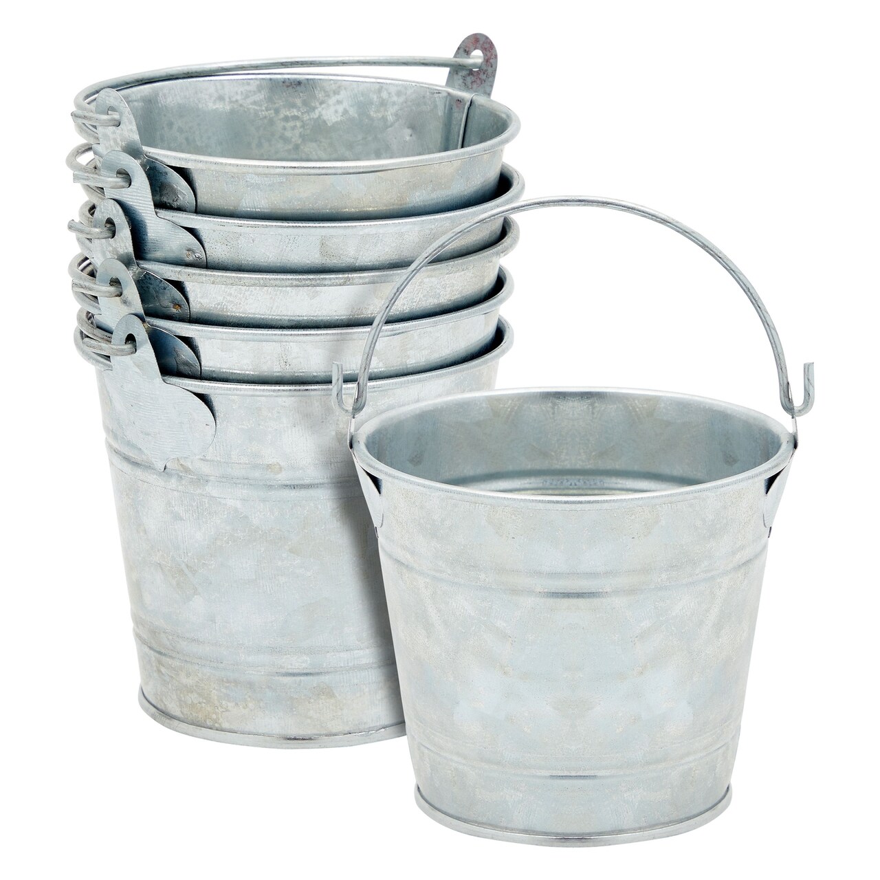 6 Pack Small Galvanized Metal Buckets with Handles, Mini Tin Pails for Party Favors, Succulents, Rustic Home Decor (3 In)
